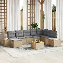 Lauko baldų komplektas Sodo Sofų Rinkinys 9 pcs smėlio ir šviesiai pilkos spalvos