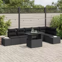 Lauko baldų komplektas Sodo Sofų Rinkinys su saugykla 7 pcs Juoda Poli ratanas