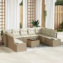 Lauko baldų komplektas Sodo Sofų Rinkinys su saugykla 10 pcs Smėlio ir balta