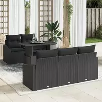 Lauko baldų komplektas Sodo Sofų Rinkinys su pagalve 6 pcs Juoda poliratanas