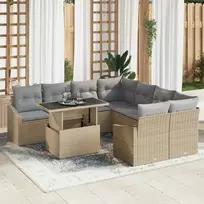 Lauko baldų komplektas Sodo Sofų Rinkinys su saugykla 9 pcs Smėlio Poli ratanas