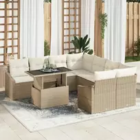 Lauko baldų komplektas Sodo Sofų Rinkinys su saugykla 9 pcs Smėlio Poli ratanas