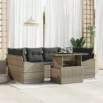 Lauko baldų komplektas Sodo Sofų Rinkinys su saugykla 7 pcs Pilka Poli ratanas