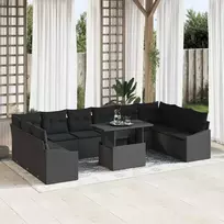 Sodo Sofų Rinkinys su pagalve su saugykla 11 pcs Juoda