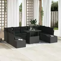 Lauko baldų komplektas Sodo Sofų Rinkinys su saugykla 10 pcs Juoda Poli ratanas