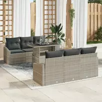 Lauko baldų komplektas Sodo Sofų Rinkinys 7 pcs Šviesiai pilka Poli ratanas