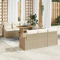 Lauko baldų komplektas Sodo Sofų Rinkinys su saugykla 7 pcs Smėlio Poli ratanas