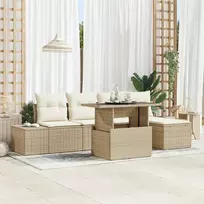 Lauko baldų komplektas Sodo Sofų Rinkinys su saugykla 6 pcs Smėlio Poli ratanas