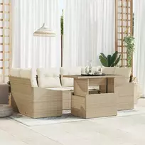 Lauko baldų komplektas Sodo Sofų Rinkinys su saugykla 7 pcs Smėlio Poli ratanas