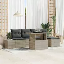 Lauko baldų komplektas Sodo Sofų Rinkinys 6 pcs Šviesiai pilka Poli ratanas