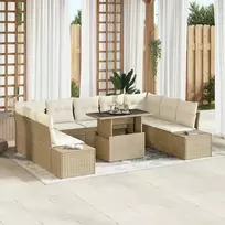 Sodo Sofų Rinkinys su saugykla 10 pcs Smėlio Poli ratanas