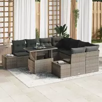 Sodo Sofų Rinkinys su pagalve 9 pcs Pilka poliratanas