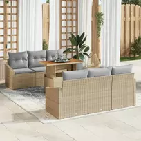 Lauko baldų komplektas Sodo Sofų Rinkinys su saugykla 7 pcs Smėlio Poli ratanas