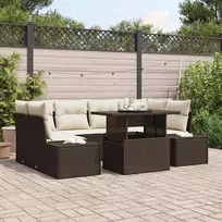 Sodo Sofų Rinkinys su pagalve 7 pcs Ruda ir grietinėlė