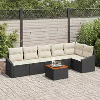 Lauko baldų komplektas Sodo Sofų Rinkinys 7 pcs Juoda ir kreminė poliratanas