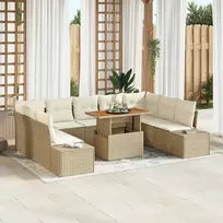 Lauko baldų komplektas Sodo Sofų Rinkinys su saugykla 10 pcs Smėlio Poli ratanas