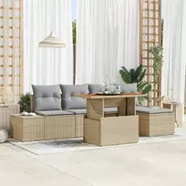 Lauko baldų komplektas Sodo Sofų Rinkinys su saugykla 6 pcs Smėlio Poli ratanas