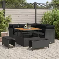 Lauko baldų komplektas Sodo Sofų Rinkinys 8 pcs Juoda poliratanas