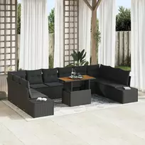 Sodo Sofų Rinkinys su saugykla 11 pcs Juoda Poli ratanas
