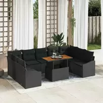 Lauko baldų komplektas Sodo Sofų Rinkinys su saugykla 10 pcs Juoda Poli ratanas