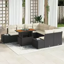 Lauko baldų komplektas Sodo Sofų Rinkinys su saugykla 9 pcs Juoda Poli ratanas