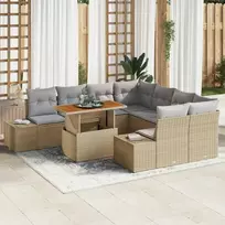 Lauko baldų komplektas Sodo Sofų Rinkinys su saugykla 9 pcs Smėlio Poli ratanas