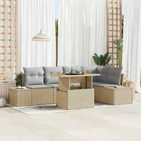 Sodo Sofų Rinkinys su saugykla 6 pcs Smėlio Poli ratanas