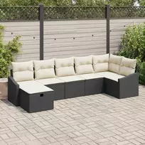 Lauko baldų komplektas Sofos komplektas su pagalve su saugykla 7 pcs Juoda poliratanas