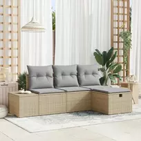 Lauko baldų komplektas Sodo Sofų Rinkinys su pagalve 4 pcs Smėlio Poli ratanas