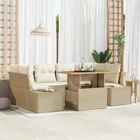 Lauko baldų komplektas Sodo Sofų Rinkinys su saugykla 7 pcs Smėlio Poli ratanas