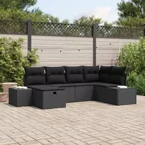Lauko baldų komplektas Sodo Sofų Rinkinys su pagalve 6 pcs Juoda poliratanas