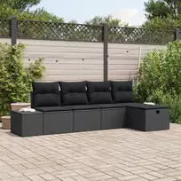 Lauko baldų komplektas Sodo Sofų Rinkinys su pagalve 5 pcs Juoda poliratanas