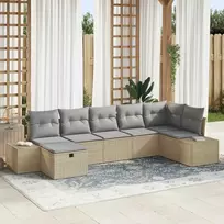 Lauko baldų komplektas Sodo Sofų Rinkinys su pagalve 7 pcs Smėlio poliratanas