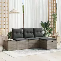 Lauko baldų komplektas Sodo Sofų Rinkinys su pagalve 4 pcs Pilka Poli ratanas