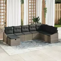 Lauko baldų komplektas Sodo Sofų Rinkinys su pagalve 8 pcs Pilka Poli ratanas