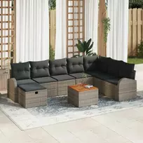 Lauko baldų komplektas Sodo Sofų Rinkinys su pagalve 9 pcs Pilka poliratanas