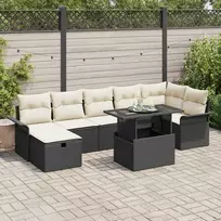 Lauko baldų komplektas Sodo Sofų Rinkinys su pagalve 8 pcs Juoda Poli ratanas