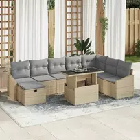 Lauko baldų komplektas Sodo Sofų Rinkinys su pagalve 9 pcs Smėlio Poli ratanas