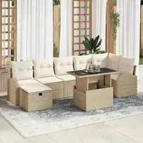 Lauko baldų komplektas Sodo Sofų Rinkinys su pagalve 8 pcs Smėlio Poli ratanas