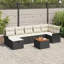 Lauko baldų komplektas Sodo Sofų Rinkinys su pagalve 8 pcs Juoda poliratanas