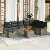 Lauko baldų komplektas Sodo Sofų Rinkinys su pagalve 9 pcs Pilka poliratanas