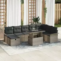 Lauko baldų komplektas Sodo Sofų Rinkinys su pagalve 9 pcs Pilka Poli ratanas