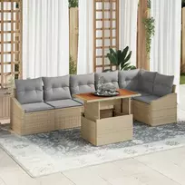 Sodo Sofų Rinkinys su saugykla 7 pcs Smėlio Poli ratanas