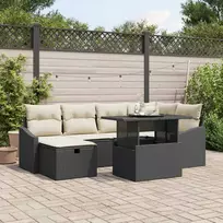 Lauko baldų komplektas Sodo Sofų Rinkinys su pagalve 7 pcs Juoda Poli ratanas