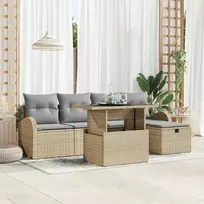 Lauko baldų komplektas Sodo Sofų Rinkinys su pagalve 6 pcs Smėlio Poli ratanas