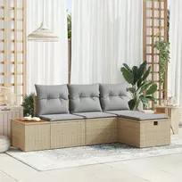Lauko baldų komplektas Sodo Sofų Rinkinys su pagalve 4 pcs Smėlio Poli ratanas