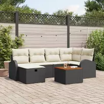 Lauko baldų komplektas Sodo Sofų Rinkinys su pagalve 7 pcs Juoda poliratanas