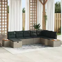 Lauko baldų komplektas Sodo Sofų Rinkinys su pagalve 9 pcs Pilka poliratanas