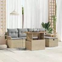 Lauko baldų komplektas Sodo Sofų Rinkinys su pagalve 6 pcs Smėlio poliratanas