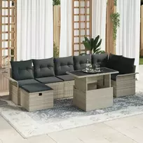 Lauko baldų komplektas Sodo Sofų Rinkinys su pagalve 8 pcs Šviesiai pilka Poli ratanas